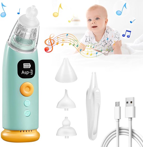 Kraftverdia™-Neuszuiger voor pasgeborenen-Automatische Elektrische Neusreiniger-Neusdouche-Oplaadbare-LCD-scherm-met 3 zuigstanden, muziekfunctie en 3 siliconen mondstukken-Neusreiniger baby van Kraftverdia™