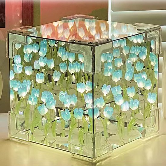 Kraftverdia Tulp Nachtlamp - LED Infinity Spiegellamp met DIY Design - Sfeerverlichting voor Slaapkamer - Kunstbloem Decoratie - USB Oplaadbaar - Perfect Cadeau voor Moeder, Vrouwen en Stelletjes van Merkloos