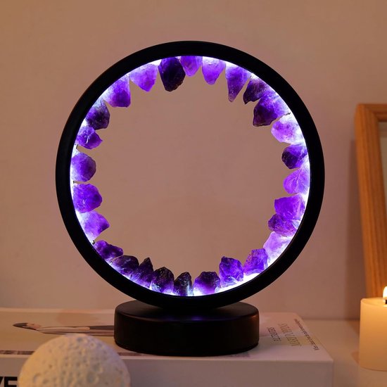 Kristallen Nachtlamp - Decoratieve Lamp - Slaapkamer Sfeer - Natuurlijke Amethist - 86 Inch Hoogte - Paars