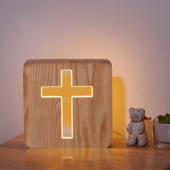 Kruisvormige houten hoofdeinde lamp - jesus cross stereo-led-optische nachtlamp - gepersonaliseerde decoratie van de kamer