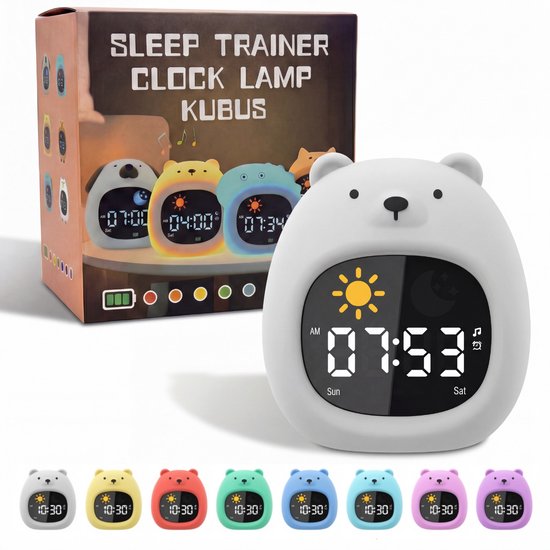Kubus slaaptrainer Beer- kinderwekker - nachtlamp voor kinderen - white noise - 3 in 1 - wake up light functie - digitale kleurenscherm van Merkloos