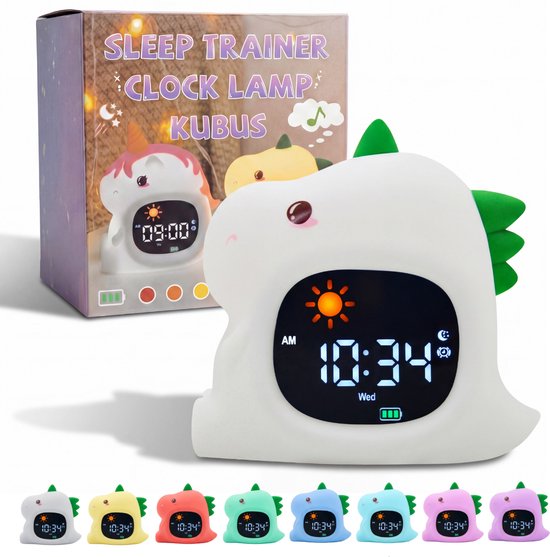 Kubus slaaptrainer dino jongens- kinderwekker - nachtlamp voor kinderen - white noise - 3 in 1 - wake up light functie - digitale kleurenscherm van Merkloos
