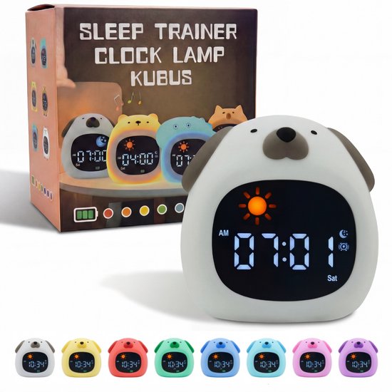 Kubus slaaptrainer Hondje - kinderwekker - nachtlamp voor kinderen - white noise - 3 in 1 - wake up light functie - digitale kleurenscherm van Merkloos