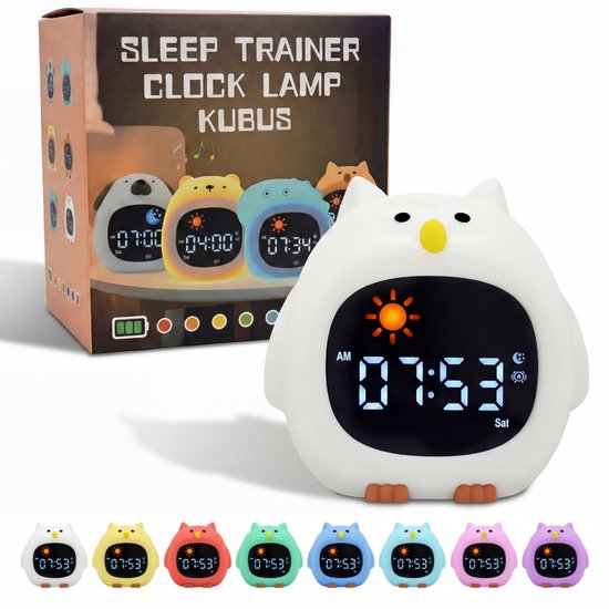 Kubus slaaptrainer Uil - kinderwekker - nachtlamp voor kinderen - white noise - 3 in 1 - wake up light functie - digitale kleurenscherm van Merkloos
