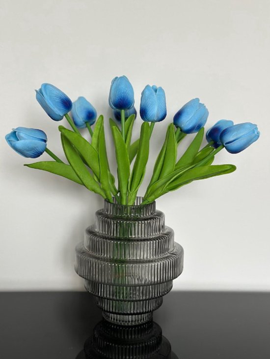 Kunstbloemen Blauwe Tulpen met LED Licht - 10 Stuks - Werkt op Batterij - Tulpenboeket Cadeau voor Moederdag van Merkloos