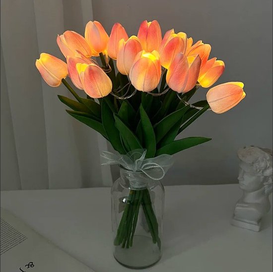Kunstbloemen Roze Tulpen met LED Licht - 10 Stuks - Werkt op Batterij - Tulpenboeket Cadeau voor Moederdag van Quity