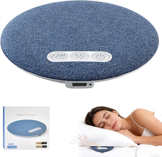 Kussenspeaker - Mini speaker - Diepe slaap - Witte ruis functie - 96 cm diameter - Blauw