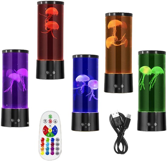 Kwal nachtlampje - LED-kwallamp - Kwallenlavalamp - Nachtlampje voor de slaapkamer - Nachtlampje voor het aquarium - Stil - Met afstandsbediening - USB-kabel - Verjaardagscadeau - Woondecoratie - Kwallenvorm