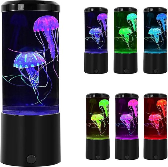 Kwallenlamp - 2 gesimuleerde kwallen - Nachtlampje - Kwallenlavalamp - 7 kleuren - Lavalamp - Aquariumnachtlampje - LED - Zwart van Ornamenti