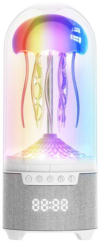 kwallenlamp, 5-in-1 kwallenlamp met Bluetooth-luidspreker, FM-radio, wekker, witte ruis, 7 veranderende kleurenmodi stemmingslamp, USB oplaadbare sensorische kwallen nachtlamp [Energieklasse A]