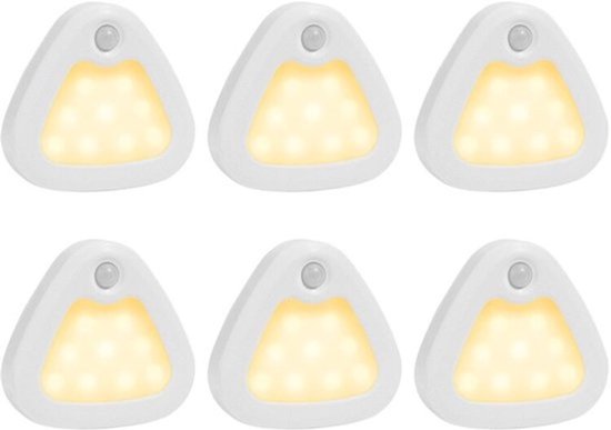 KZQ Draadloze LED Lamp met Bewegingssensor en Dag Nacht Sensor, Set van 6, Driehoekige Kastverlichting, Warm Wit 3200K, Magnetisch, voor Kinderkamer, Slaapkamer, Gang, Toilet