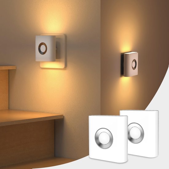 KZQ Nachtlampje - Stekkerbaar LED-nachtlampje met lichtsensor en dimfunctie, warm wit licht - Geschikt voor slaapkamers, gangen, badkamers en trappenhuizen - Set van 2