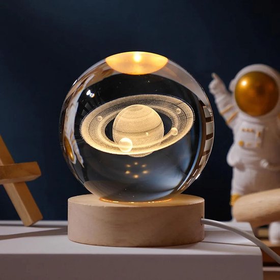 LAMON® LED Kristallen Tafellamp - 3D Maan Galaxy Globe Nachtlampje - USB - Kinderen Kerst Decoratie Cadeau (Saturnus) van Merkloos