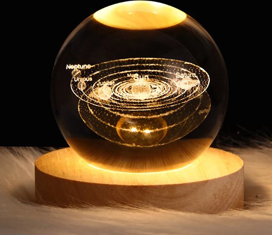 LAMON® LED Kristallen Tafellamp - USB 3D Maan Galaxy Globe Nachtlampje - Kinderen Kerst Decoratie Cadeau (Zonnestelsel) van Merkloos