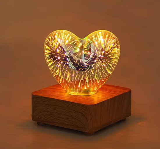 Lamp hart met vuurwerkeffect - Nachtlampje kinderen - Kinderlampje - 3D lamp LED tafellamp van Merkloos