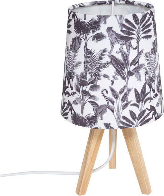 Lamp Jungle Zwart Wit Houten Driepoot van Invicta Interior