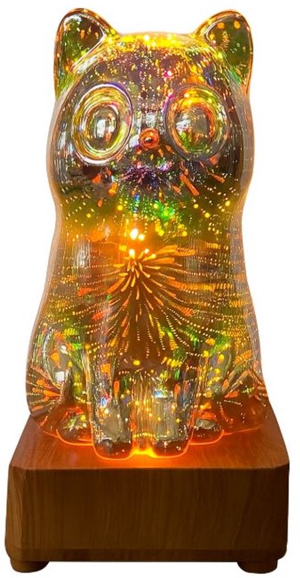Lamp kat met vuurwerkeffect - Nachtlampje kinderen - Kinderlampje - 3D lamp LED tafellamp van Merkloos
