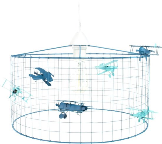 Lamp Vliegtuig-Hanglamp-Kinderkamer-Babykamer-Speelkamer-Petrol-Aqua-Ø40cm.