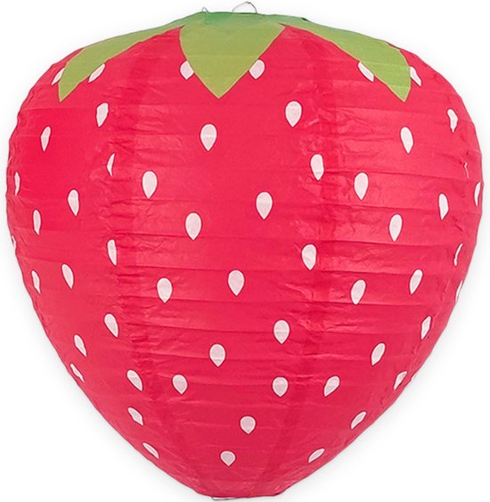 Lampion - Sint Maarten - Lampionstokje - Lichtje - Aardbei - Treklampion - Papier - Kind - Rood - Versiering - 1 Stuk