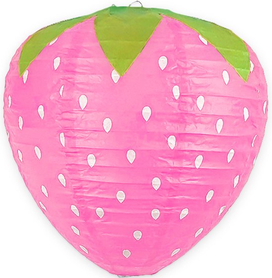 Lampion - Sint Maarten - Lampionstokje - Lichtje - Aardbei - Treklampion - Papier - Kind - Roze - Versiering - 1 Stuk