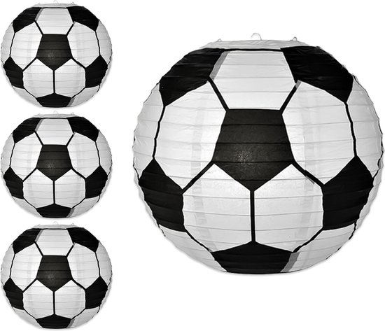Lampion - Sint Maarten - Lampionstokje - Lichtje - Voetbal - Treklampion - Papier - Kind - Wit - Versiering - 4 Stuks