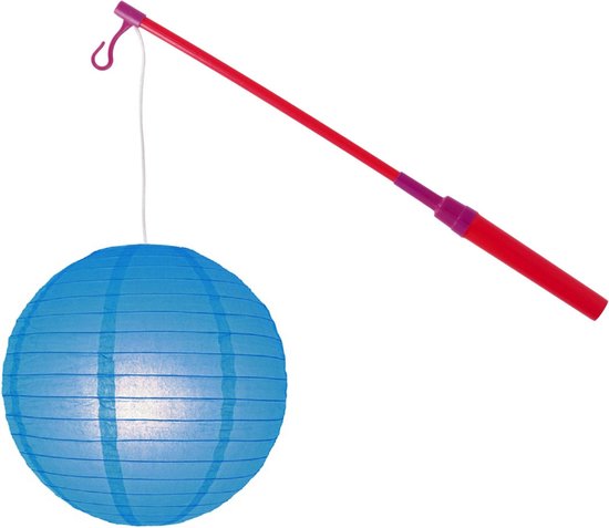 Lampionstokje 40 cm - met lampion - blauw - D25 cm - Sint Maarten