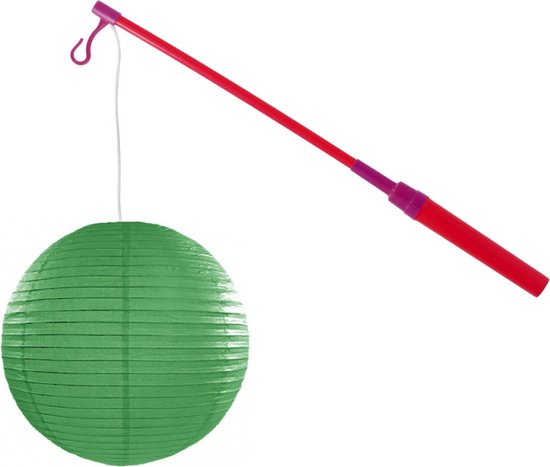 Lampionstokje 40 cm - met lampion - donker groen - D25 cm - Sint Maarten