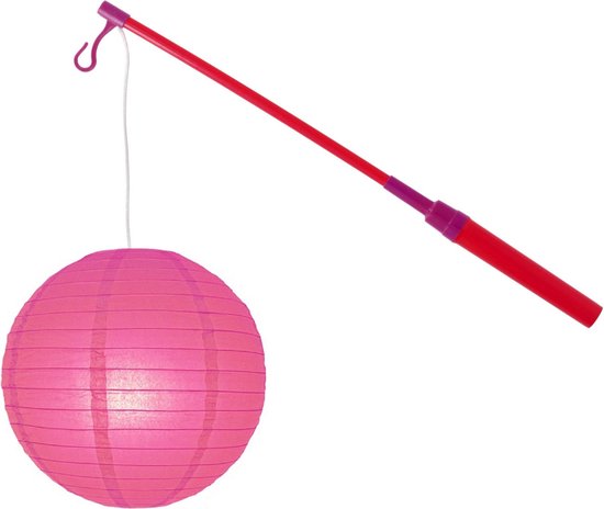 Lampionstokje 40 cm - met lampion - fuchsia - D25 cm - Sint Maarten