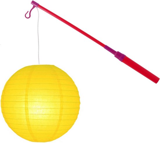 Lampionstokje 40 cm - met lampion - geel - D25 cm - Sint Maarten