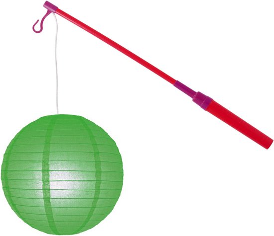 Lampionstokje 40 cm - met lampion - groen- D25 cm - Sint Maarten