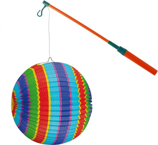 Lampionstokje 40 cm - met lampion - regenboog kleuren - D25 cm - Sint Maarten