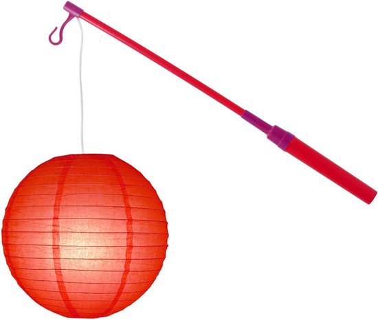 Lampionstokje 40 cm - met lampion - rood - D25 cm - Sint Maarten