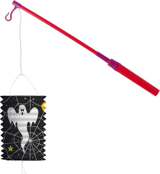 Lampionstokje 40 cm - met spook lampion - zwart - H22 cm - Sint Maarten