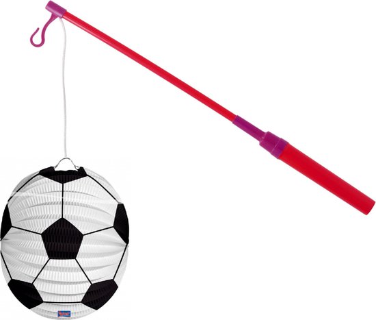 Lampionstokje 40 cm - met voetbal lampion - wit/zwart - D22 cm - Sint Maarten