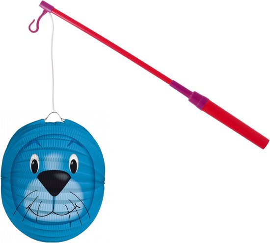 Lampionstokje 40 cm - met zeehond lampion - blauw - D25 cm - Sint Maarten