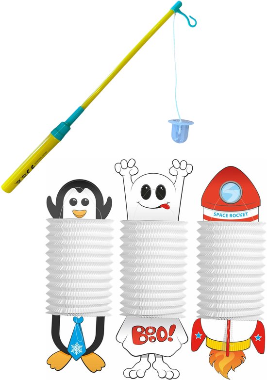 Lampionstokje Met Verlichting inclusief Batterij - Pinguïn/Spook/Raket - 22 cm
