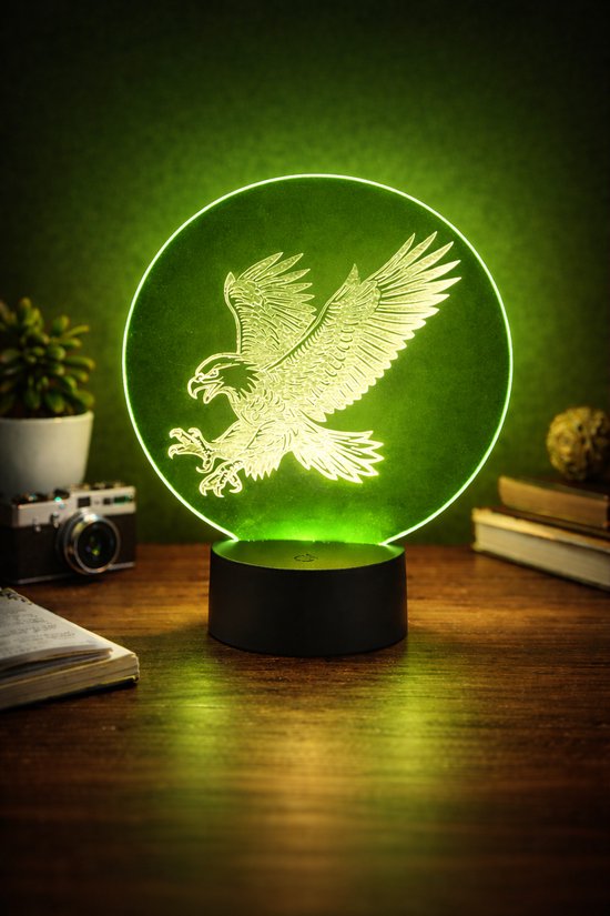 LED Adelaar Lamp 3D | RGB Nachtlamp met Afstandsbediening | 20cm | USB of Batterij | Unieke Cadeau Lamp