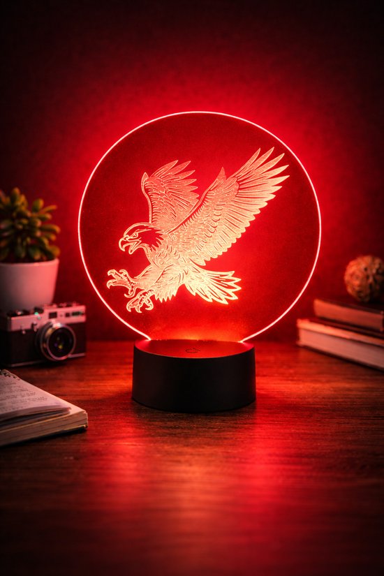 LED Adelaar Lamp 3D | RGB Nachtlamp met Afstandsbediening | 25cm | USB of Batterij | Unieke Cadeau Lamp van Merkloos