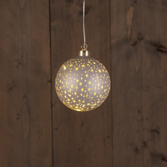 LED bal glas champagne sterren 10cm met timer kerstverlichting. van Anna's Collection