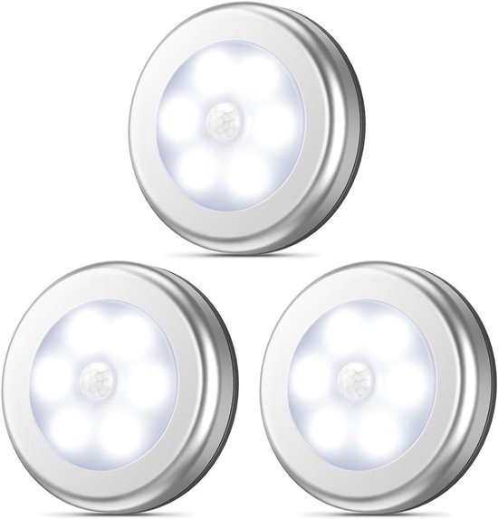 LED Bewegingssensorlamp - Bewegingssensorlampen - Magnetisch Nachtlampje Voor Binnen - Slimme Draadloze Nachtlampjes - Voor Kast, Keuken en Gang - 3 pack