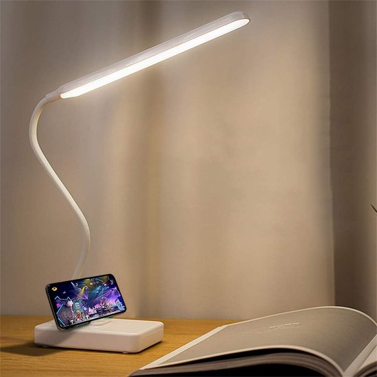 LED Bureaulamp - Oogzorg Lamp - USB Oplaadbaar - 3 Kleuren & Dimbaar - Multifunctioneel - Oplaadbaar - Draadloos - Handig voor Lezen & Studie - Wit - 1 Stuk