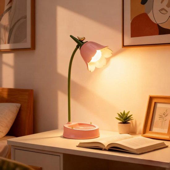 Led-Bureaulamp voor Kantoor Thuis -Draadloze Bureaulamp met Meerlichtmodi - Aanraakdimfunctie - Verstelbare Flexibele Zwanenhals - voor Lezen, Studeren, Werkbank - Roze