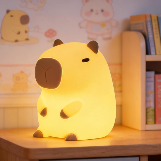 LED Capybara Nachtlamp - Oplaadbaar Nachtlampje Kinderen & Baby - Schattig Capibara - 3 Standen Dimbaar - Siliconen - Lampje Slaapkamer - Knijplampje - Touch lamp - Dimbaar Nachtlampjes Voor Kinderen, Baby & Volwassenen van Merkloos