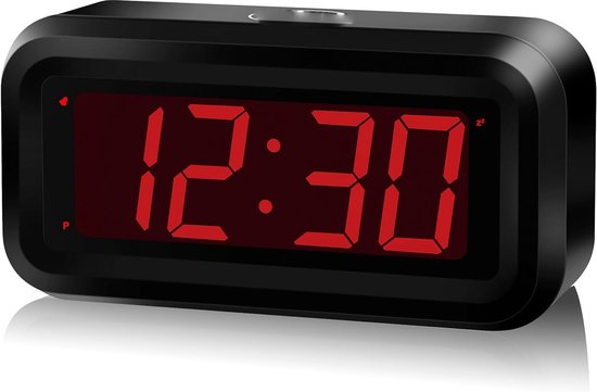 LED Digitale Wekker met Groot 3 cm LED Display - Werkt op AA Batterijen - Draadloos en Overal Plaatsbaar - Zwarte Digitale Alarmklok - Compacte LED Klok - Moderne Tafelwekker van Merkloos