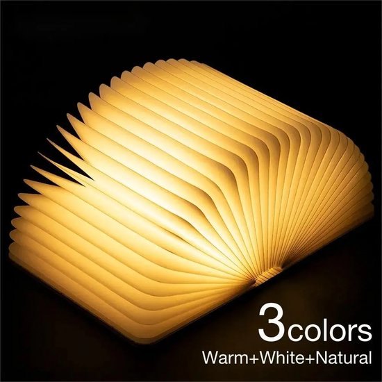 LED Houten Boeklamp voor Kinderen - Leeslamp met USB, 3 Kleuren | Nachtkastje Decoratie, Verjaardagscadeau, Slaapkamer Lamp - 15x11cm - Kinderen, Kinderkamer, Nachtlampje van Merkloos