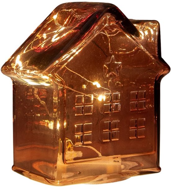 LED Huisje glas bordeaux H14cm. van Anna's Collection