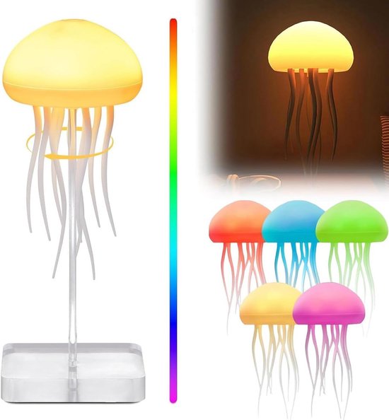 LED Kwallenlamp Nachtlampje RGB Sfeerlamp met Dansende Tentakels en Spraakbesturing voor Kinderen en Woonkamer van Merkloos