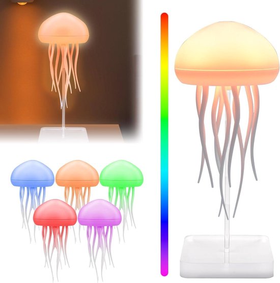 Led Kwallenlamp - Sfeerlicht Nachtlampje - Decoratie Kamer - Spraakbesturing - 19 cm - Wit