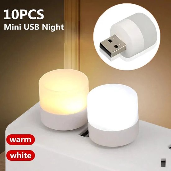 LED lamp - 10-pack USB LED-nachtlampjes, mini warm wit, laptop powerbank, reisbenodigdheden