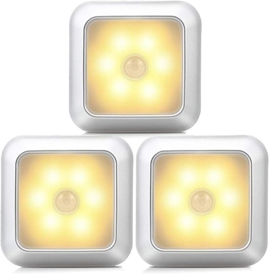 LED Lamp met Bewegingssensor, 3 LEDs Warm Wit Nachtlamp op Batterijen, Draadloze Magnetische Kastverlichting en Trapverlichting voor Gang, Badkamer, Slaapkamer, Keuken van Savisoo